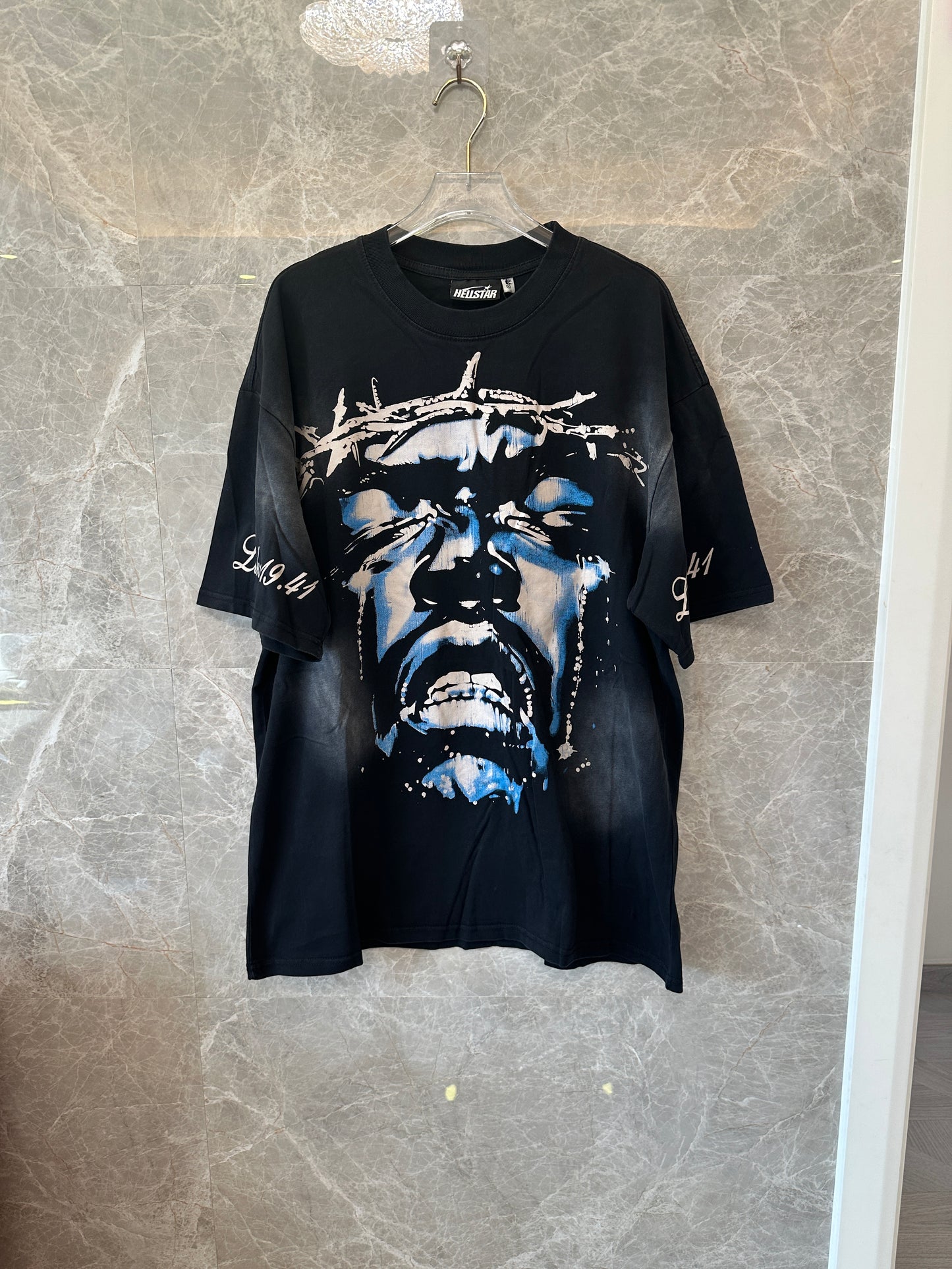 Hellstar "Path to Paradise" Black Graphic T-Shirt – Angel Wings & Crown Print