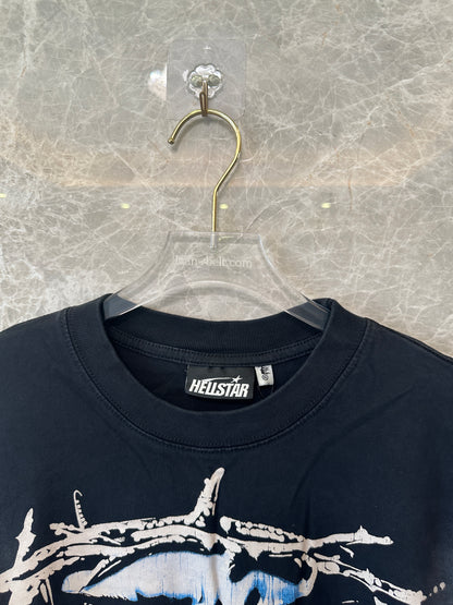 Hellstar "Path to Paradise" Black Graphic T-Shirt – Angel Wings & Crown Print