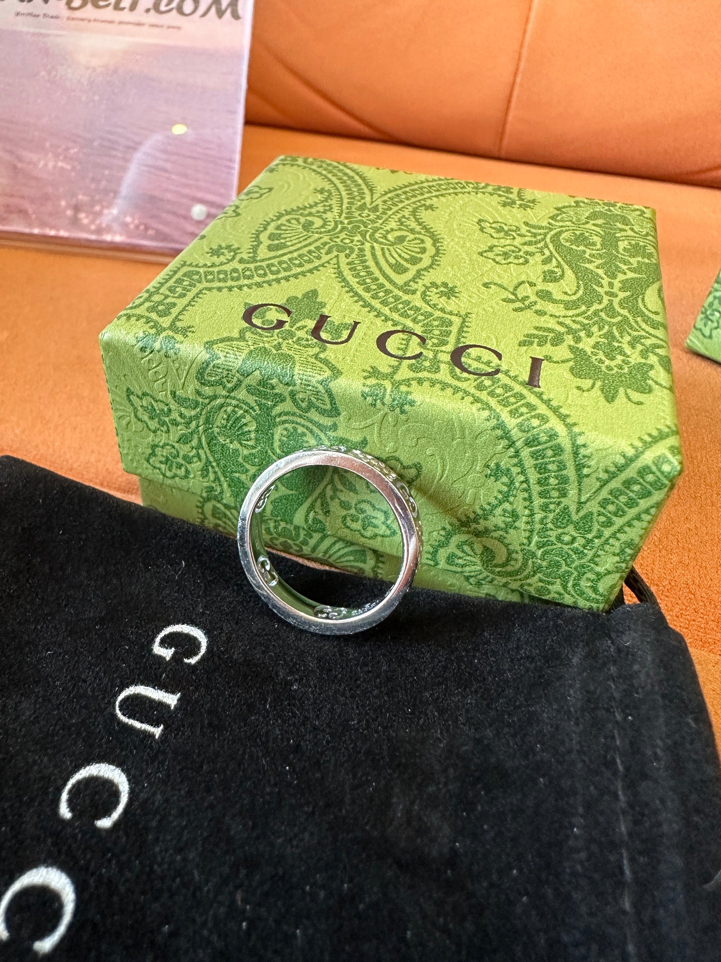 Gucci Icon Band Ring in 18K White Gold with Diamonds GG Motif
