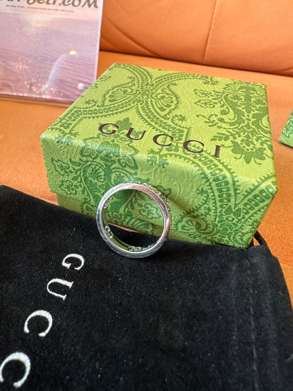 Gucci Icon Band Ring in 18K White Gold with Diamonds GG Motif