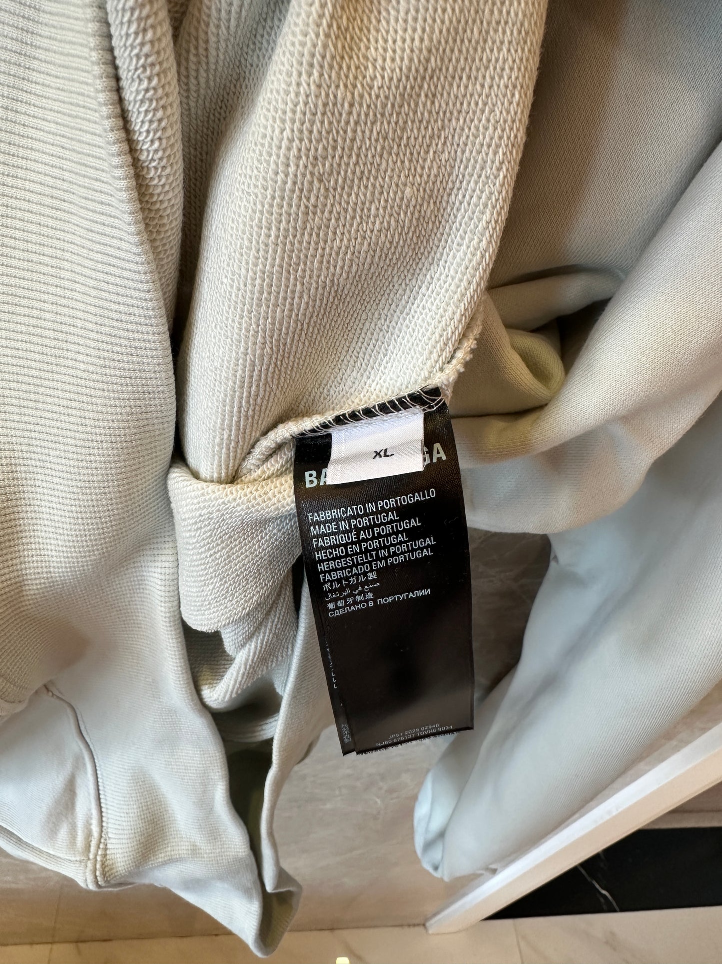 Balenciaga 8 Logo Hoodie – Light Grey with Striped Sleeves