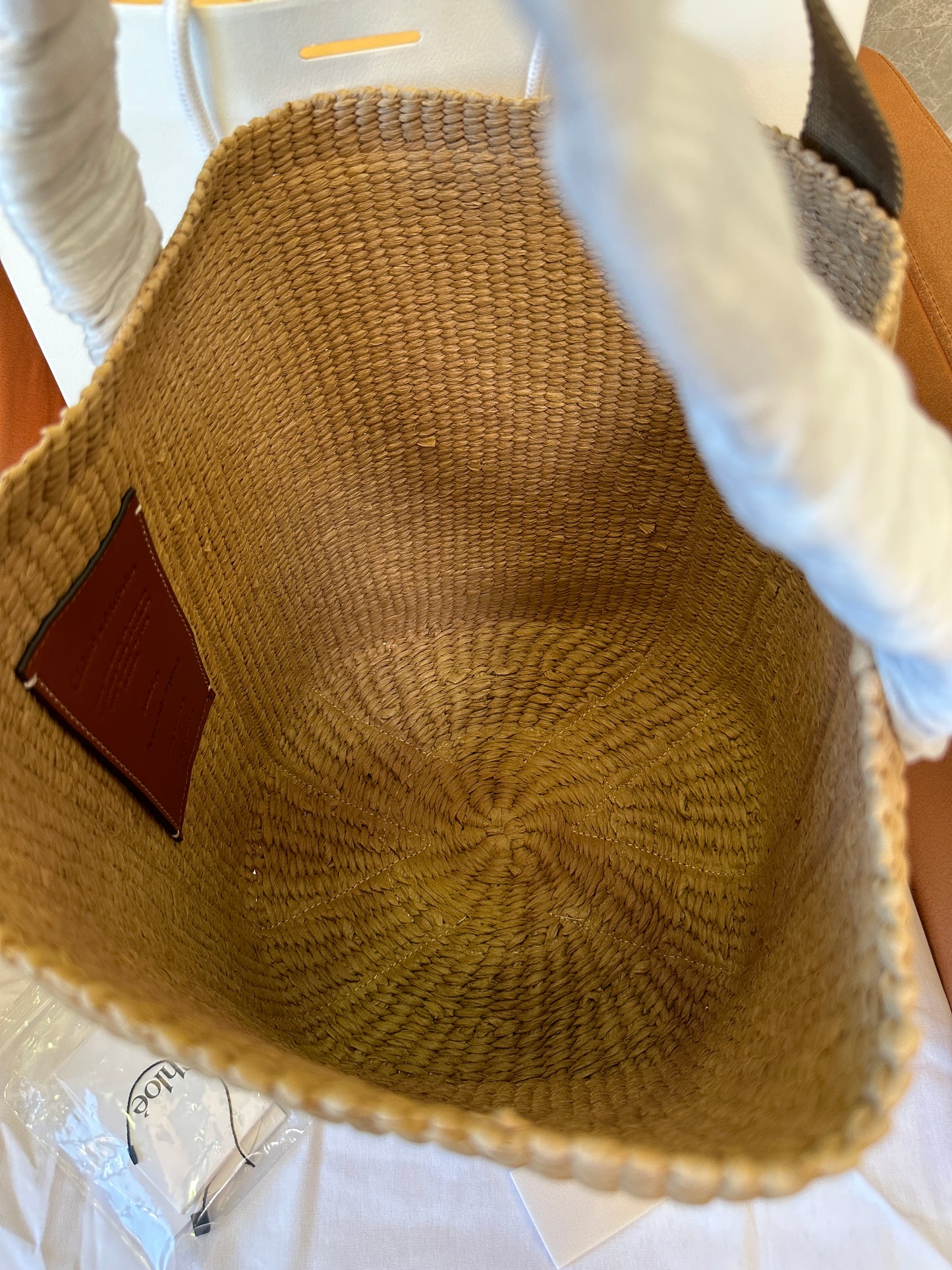 Chloe Woody Small Raffia Basket Bag with Logo Straps