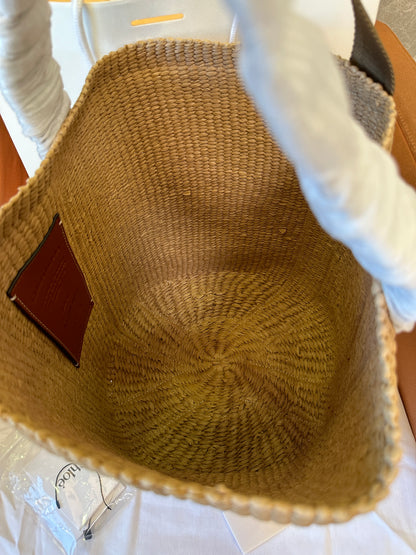 Chloe Woody Small Raffia Basket Bag with Logo Straps