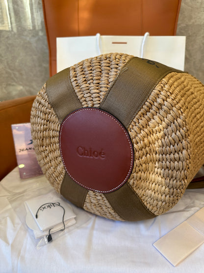 Chloe Woody Small Raffia Basket Bag with Logo Straps