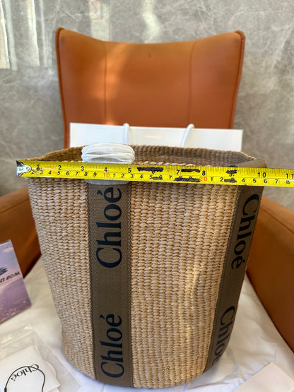 Chloe Woody Small Raffia Basket Bag with Logo Straps