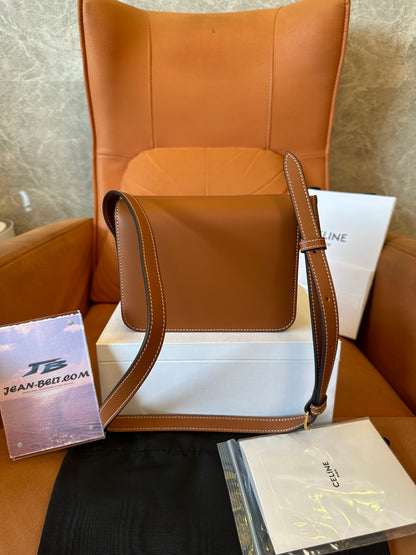 Celine Triomphe Bag in Tan Calfskin with Embossed Logo