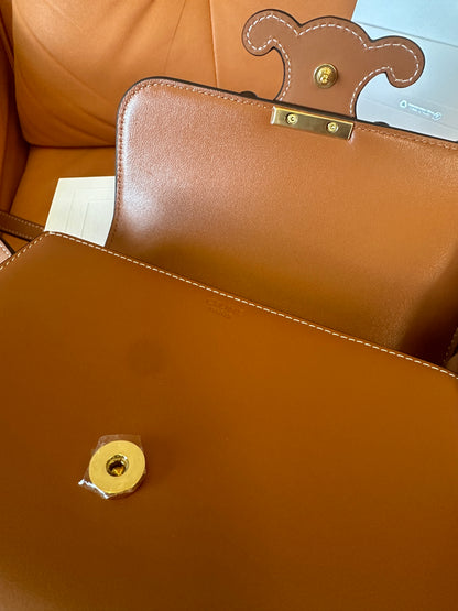 Celine Triomphe Bag in Tan Calfskin with Embossed Logo