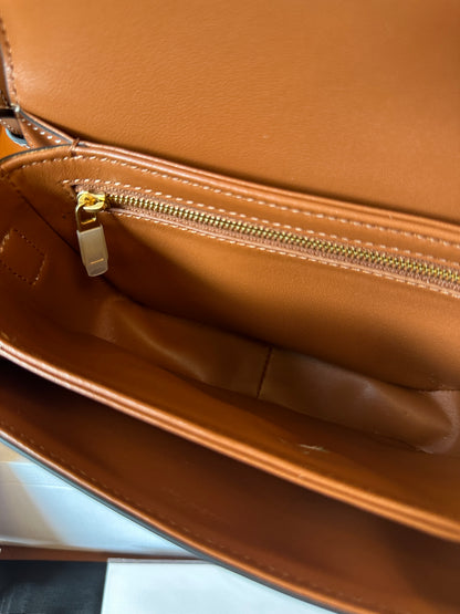 Celine Triomphe Bag in Tan Calfskin with Embossed Logo
