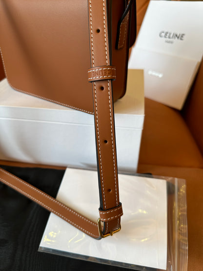 Celine Triomphe Bag in Tan Calfskin with Embossed Logo