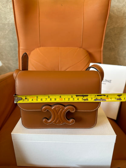 Celine Triomphe Bag in Tan Calfskin with Embossed Logo