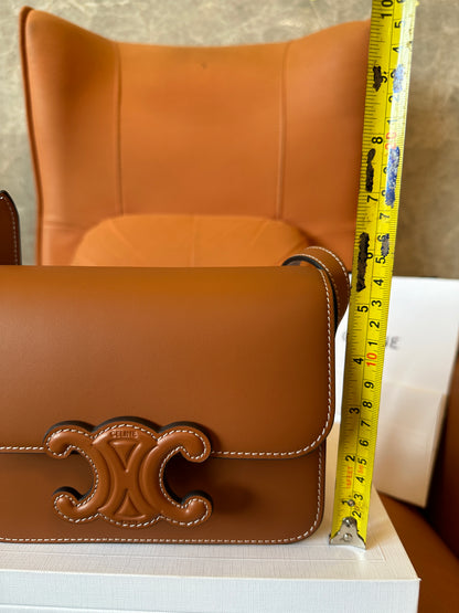 Celine Triomphe Bag in Tan Calfskin with Embossed Logo