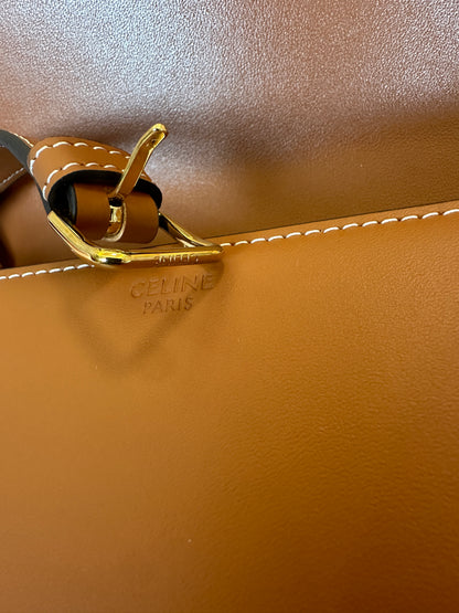 Celine Triomphe Bag in Tan Calfskin with Embossed Logo