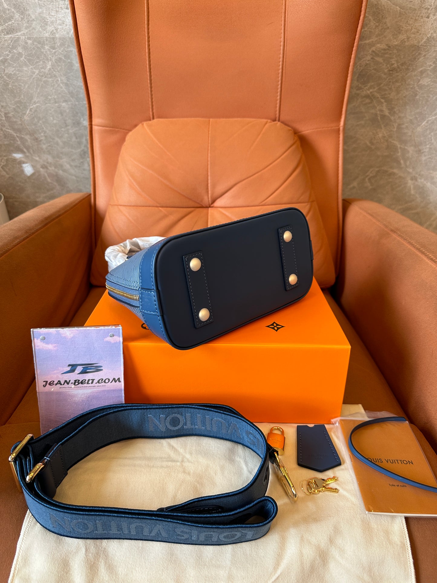 Louis Vuitton Alma BB Épi Leather Bag with Wide Strap - Blue