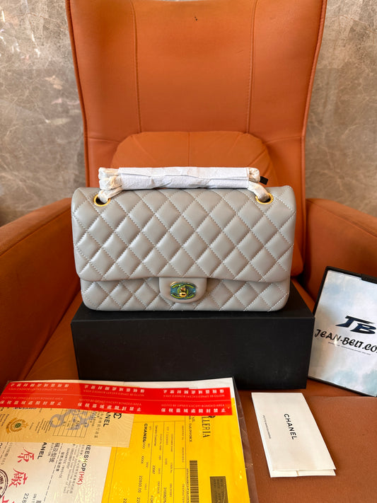 Chanel Lambskin Quilted Small Double Flap Grey