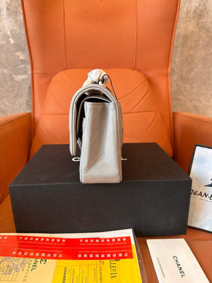 Chanel Lambskin Quilted Small Double Flap Grey