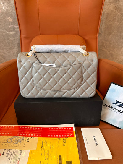 Chanel Lambskin Quilted Small Double Flap Grey