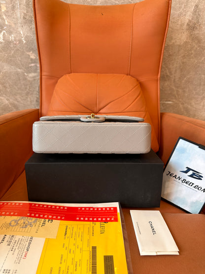 Chanel Lambskin Quilted Small Double Flap Grey