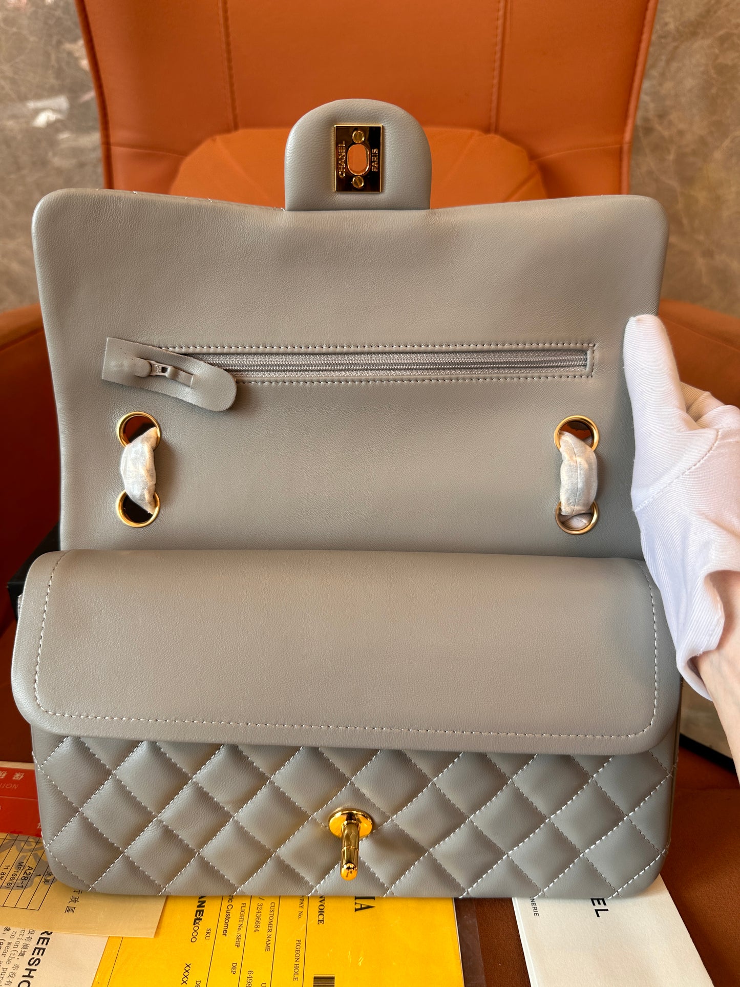 Chanel Lambskin Quilted Small Double Flap Grey