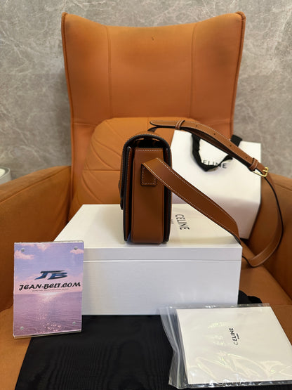 Celine Triomphe Bag in Tan Calfskin with Embossed Logo