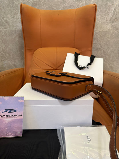 Celine Triomphe Bag in Tan Calfskin with Embossed Logo