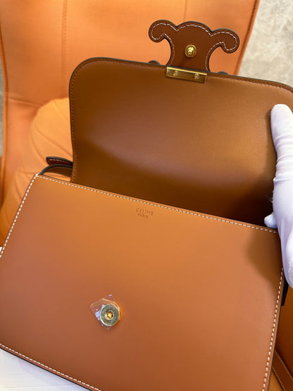 Celine Triomphe Bag in Tan Calfskin with Embossed Logo