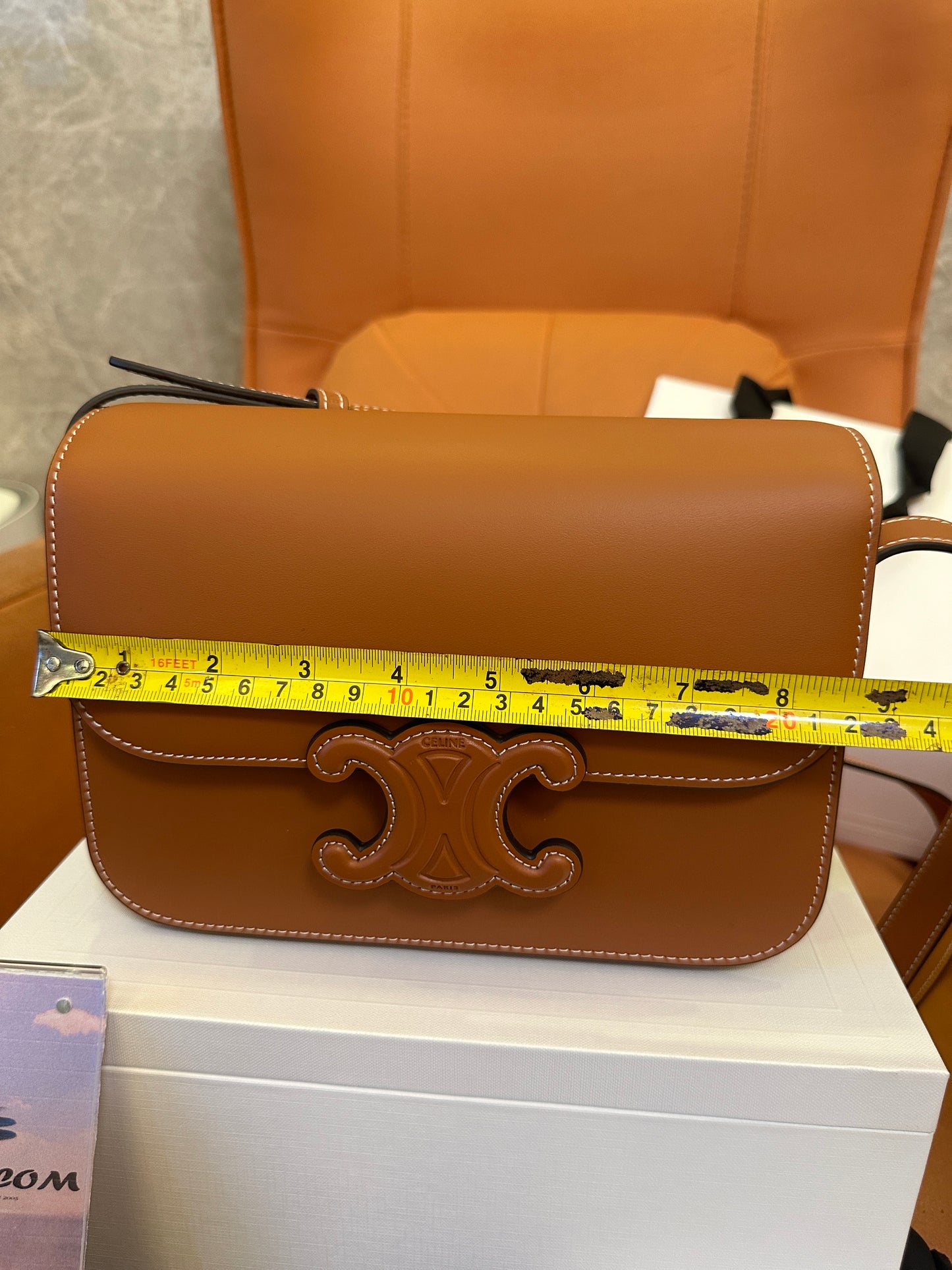 Celine Triomphe Bag in Tan Calfskin with Embossed Logo
