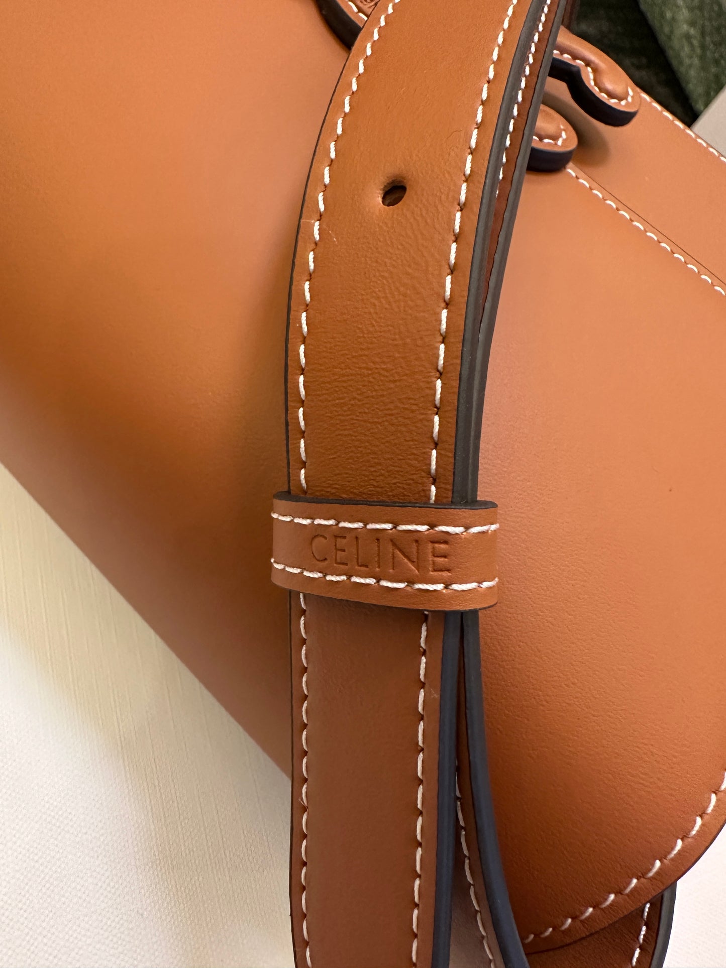 Celine Triomphe Bag in Tan Calfskin with Embossed Logo