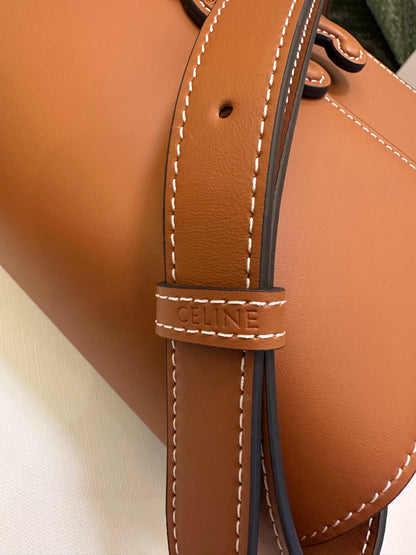 Celine Triomphe Bag in Tan Calfskin with Embossed Logo
