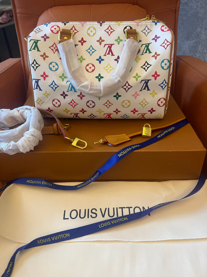 Louis Vuitton White Rainbow Monogram Canvas Leather Speedy 30 Shoulder Bag