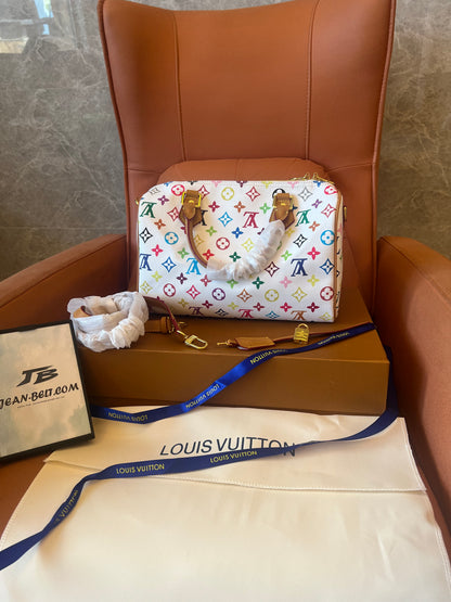 Louis Vuitton White Rainbow Monogram Canvas Leather Speedy 30 Shoulder Bag