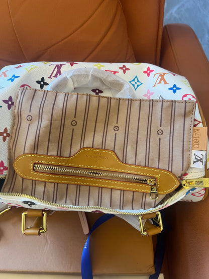 Louis Vuitton White Rainbow Monogram Canvas Leather Speedy 30 Shoulder Bag