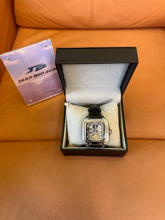 Cartier Santos Skeleton Tourbillon Watch Black Leather Strap