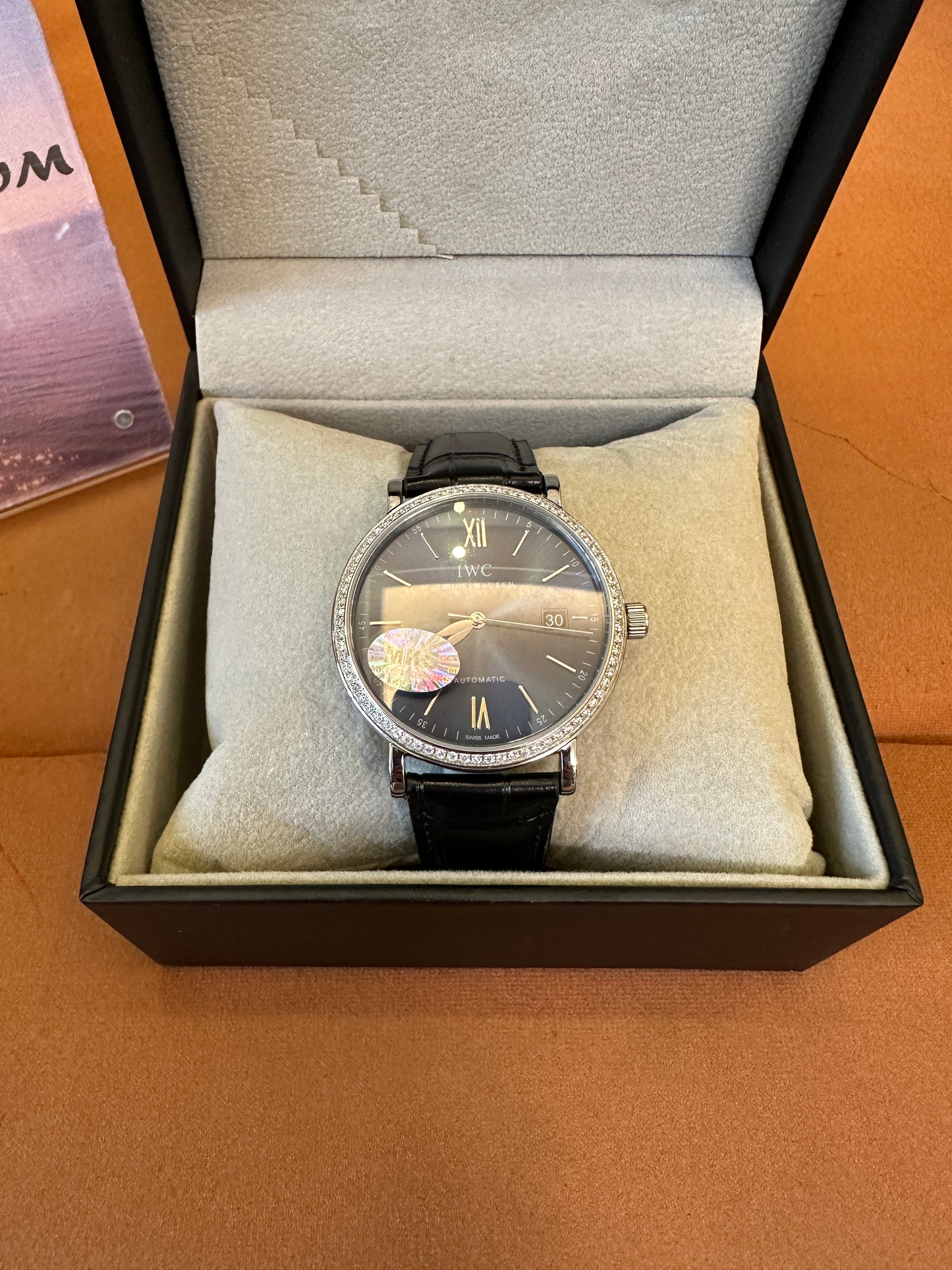 IWC Portofino Automatic Watch with Sunburst Blue Dial and Diamond Bezel