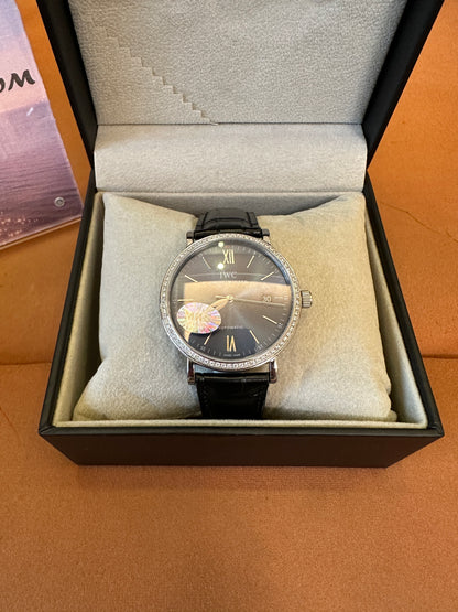IWC Portofino Automatic Watch with Sunburst Blue Dial and Diamond Bezel