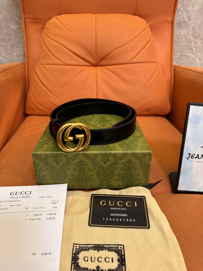 Cinturón de piel Gucci GG Marmont - negro con hebilla de oro antiguo