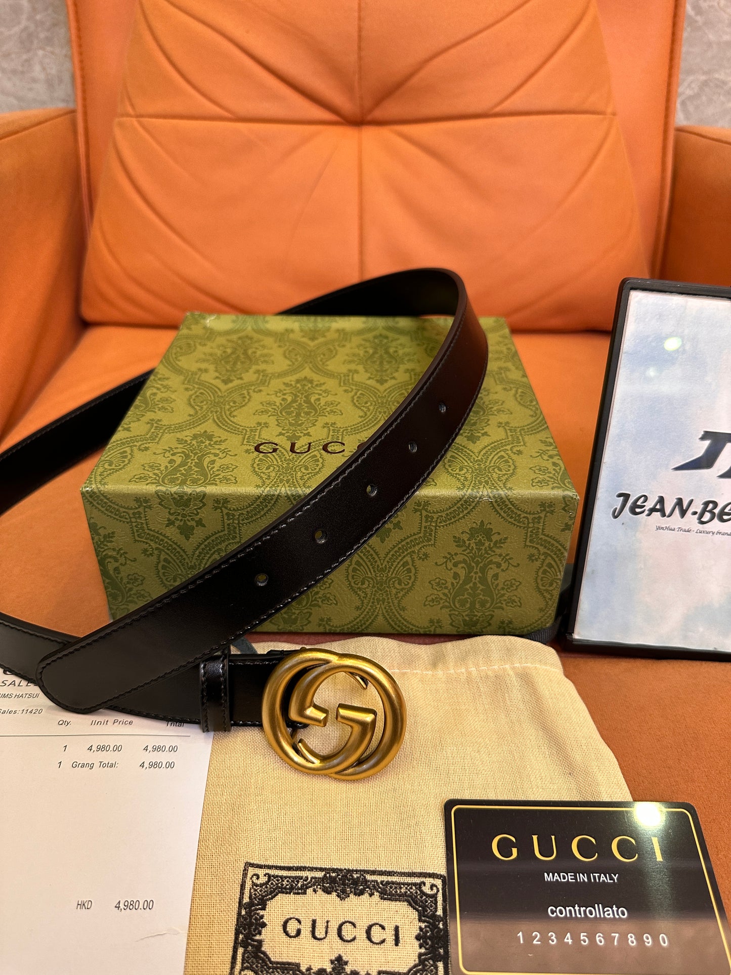 Cinturón de piel Gucci GG Marmont - negro con hebilla de oro antiguo