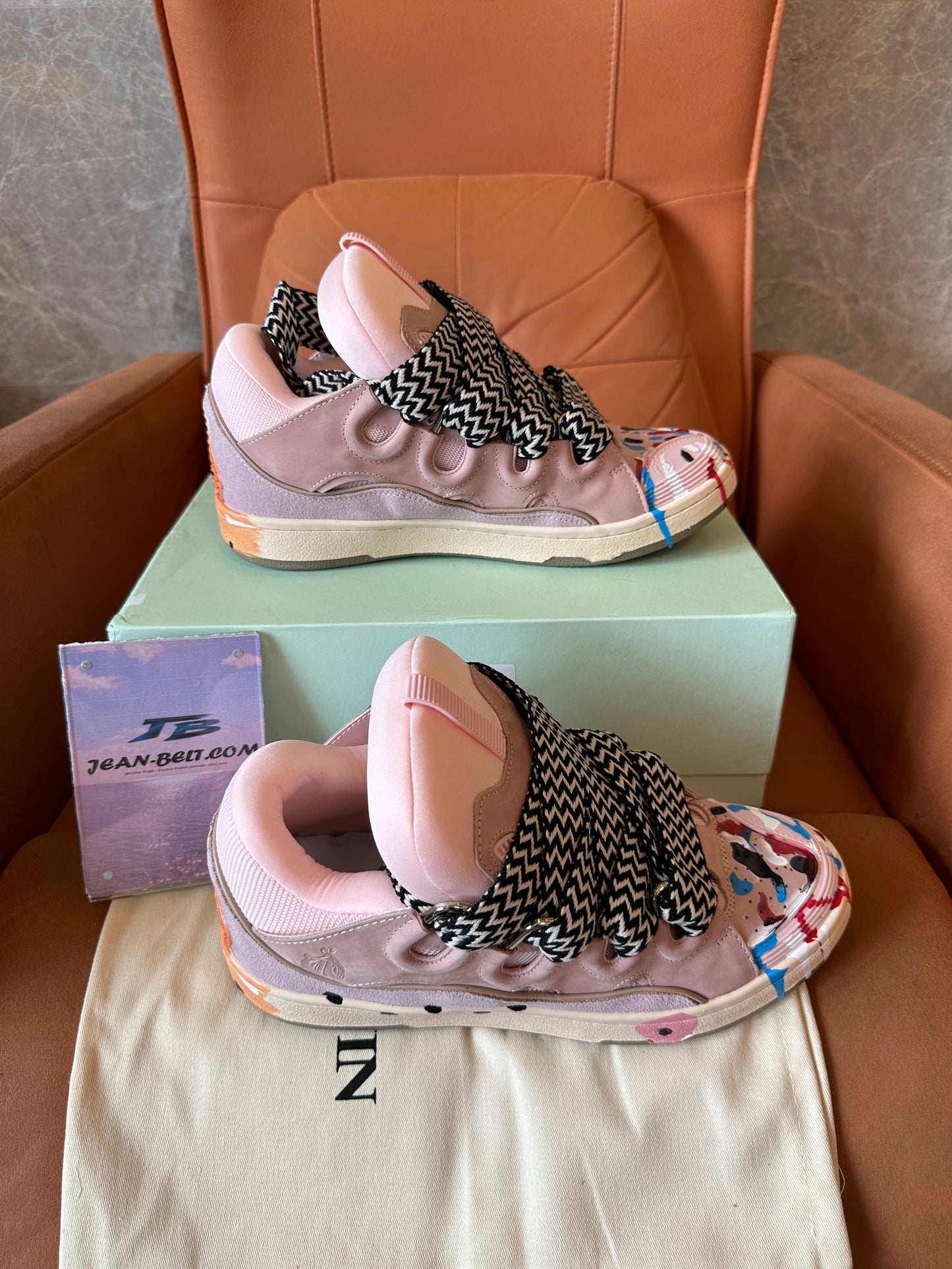Lanvin Curb Sneakers Pink with Paint Splatter