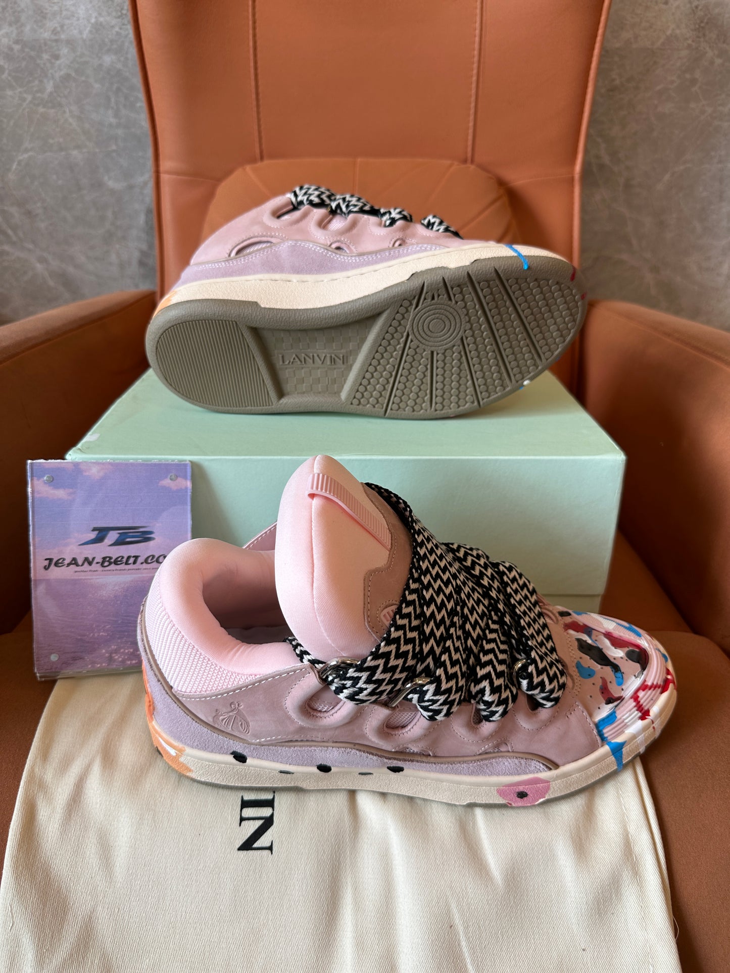 Lanvin Curb Sneakers Pink with Paint Splatter
