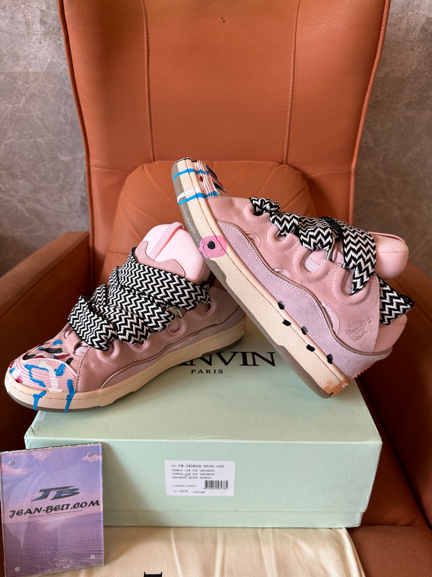 Lanvin Curb Sneakers Pink with Paint Splatter