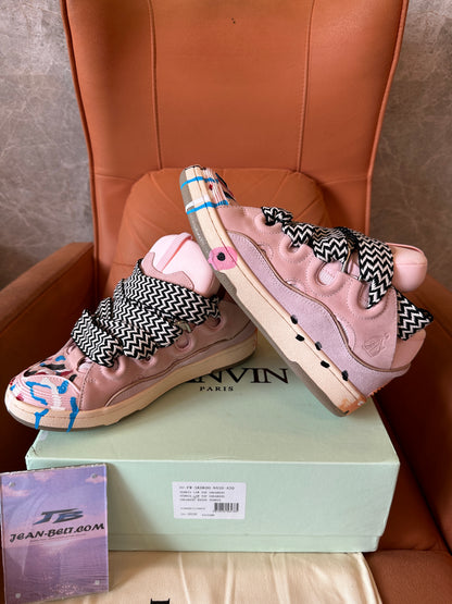 Lanvin Curb Sneakers Pink with Paint Splatter
