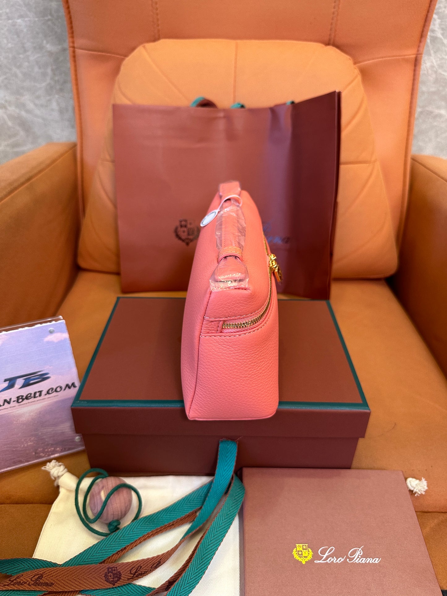 Loro Piana Small Leather Crossbody Bag – Coral Pink