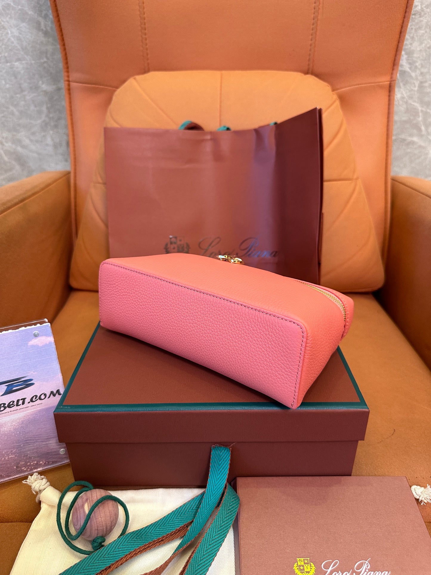 Loro Piana Small Leather Crossbody Bag – Coral Pink