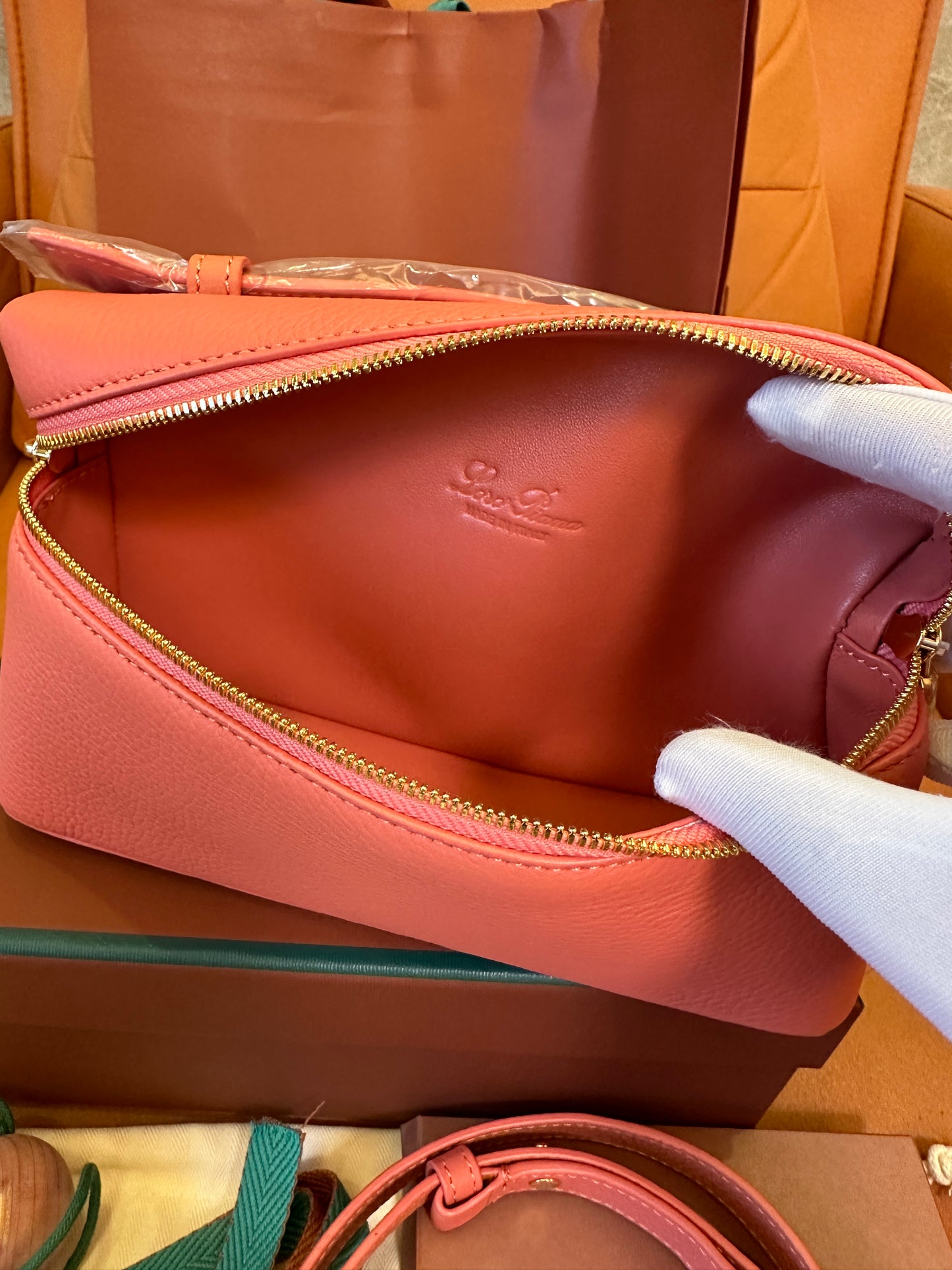 Loro Piana Small Leather Crossbody Bag – Coral Pink