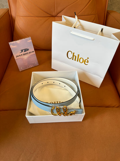 Chloé Alphabet Logo Leather Belt – Light Blue