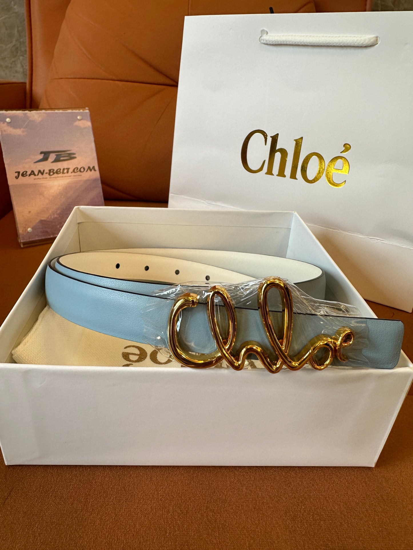Chloé Alphabet Logo Leather Belt – Light Blue