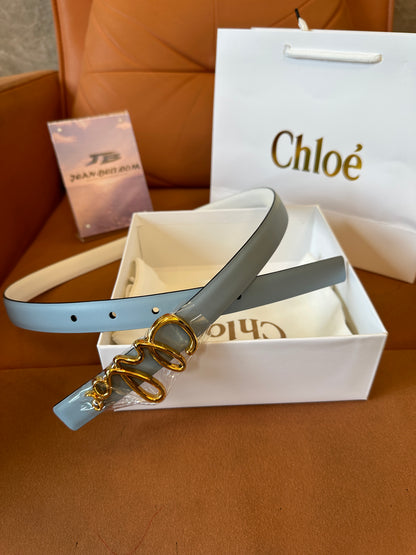 Chloé Alphabet Logo Leather Belt – Light Blue