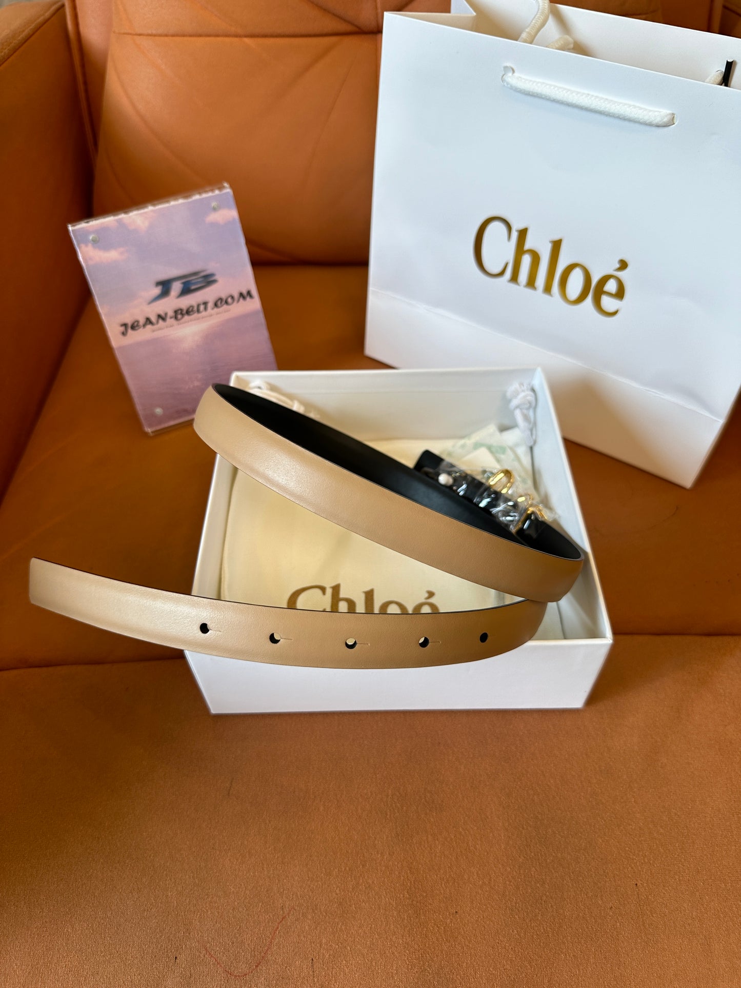 Chloé Alphabet Logo Leather Belt – Beige