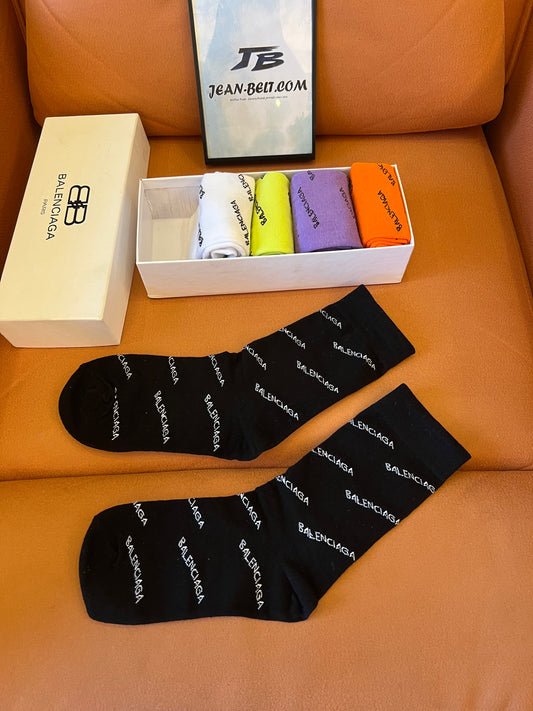 Balenciaga Socks Set  (5 Pairs in Gift Box)