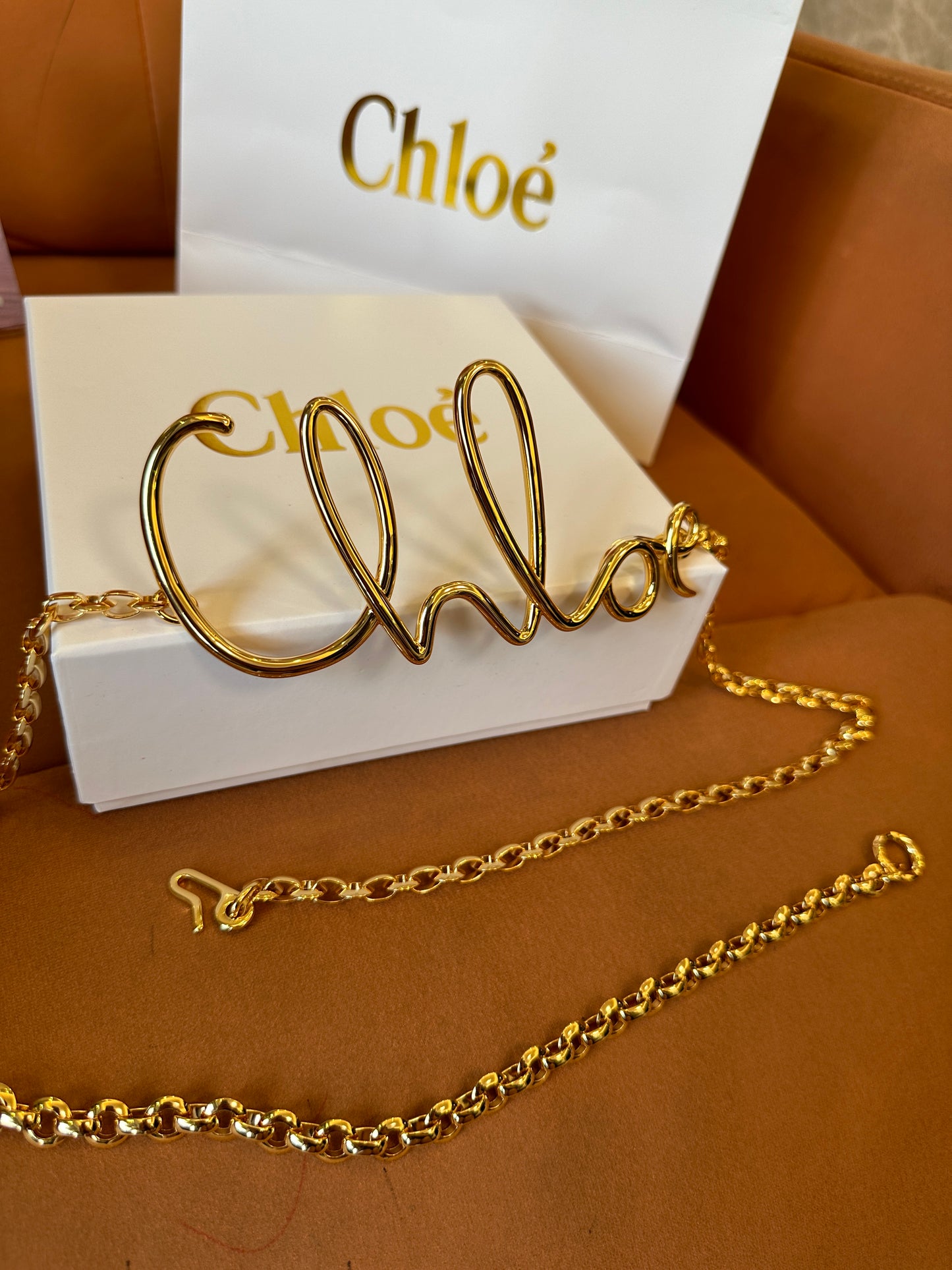 Cinto de Corrente Dourado Chloé Alphabet Script