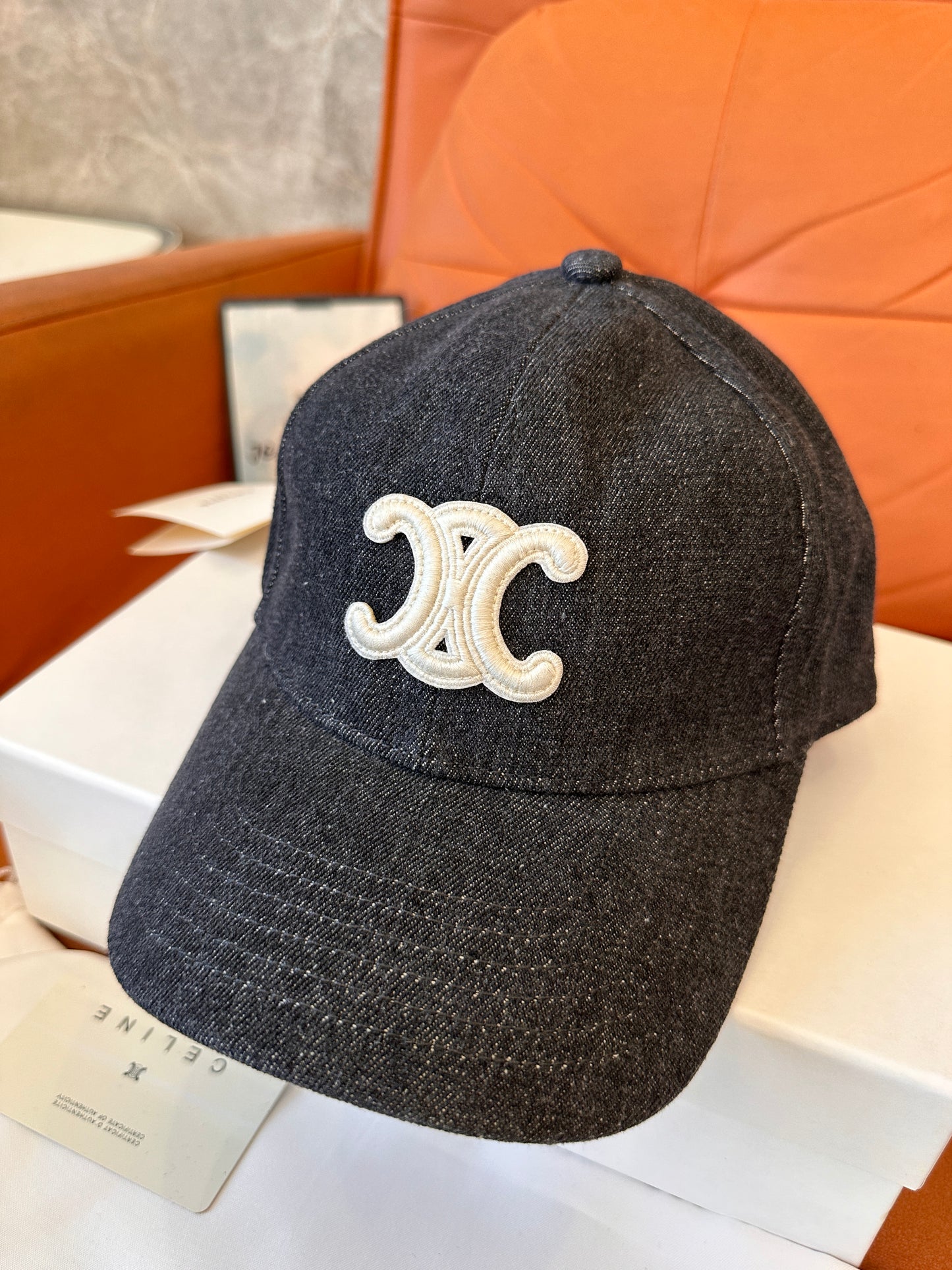 Celine Denim Baseball Cap with Embroidered Logo